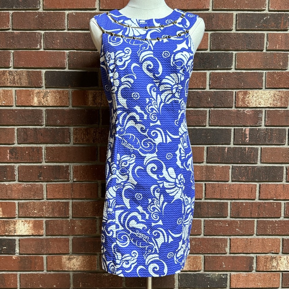 Lily Pulitzer Spectrum Blue Tide Pools Beaded Lindy Dress Size 4 - Picture 2 of 12